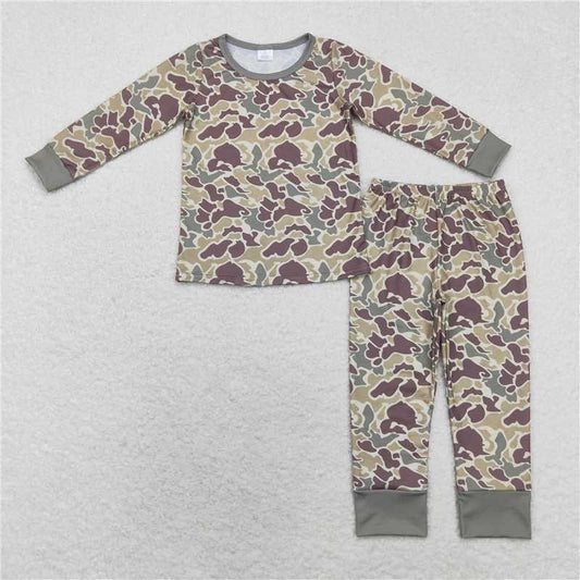 6.26 RTS NO MOQ Baby Boys Sets BLP0706 Fall Green Camo Bamboo Pajamas Clothes Sets