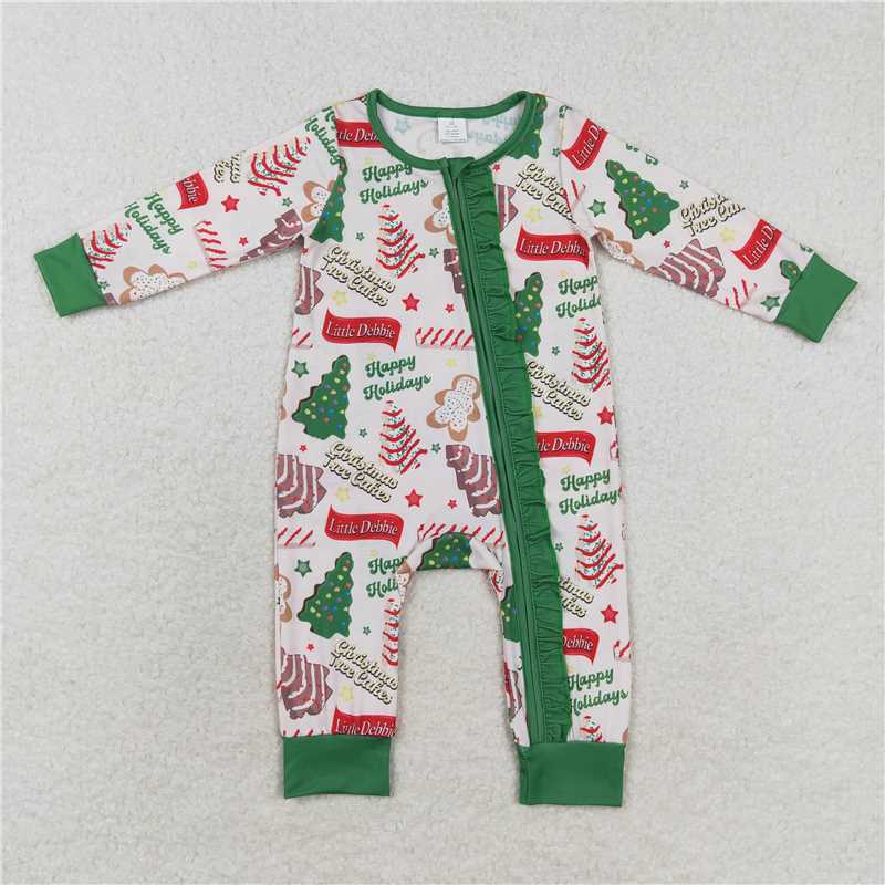 6.4 RTS NO MOQ Baby Boys Bodysuit LR1056 Christmas Season Tree Zip Bamboo Rompers