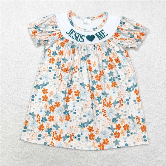 GSD1387 Baby Girls Jesus Love Me Flowers Sibling Dresses Rompers Outfits Sets