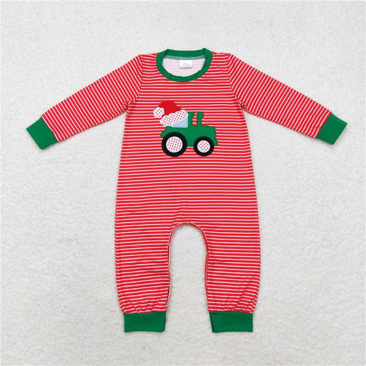 7.7 RTS NO MOQ Baby Boys Bodysuit LR1401 Christmas Red Stripes Construction Santa Hats Rompers
