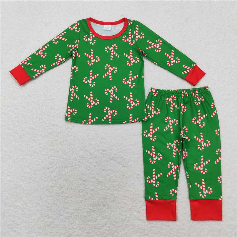 6.26 RTS NO MOQ Baby Boys Sets BLP0599 Christmas Candy Cane Bamboo Pajamas Clothes Sets