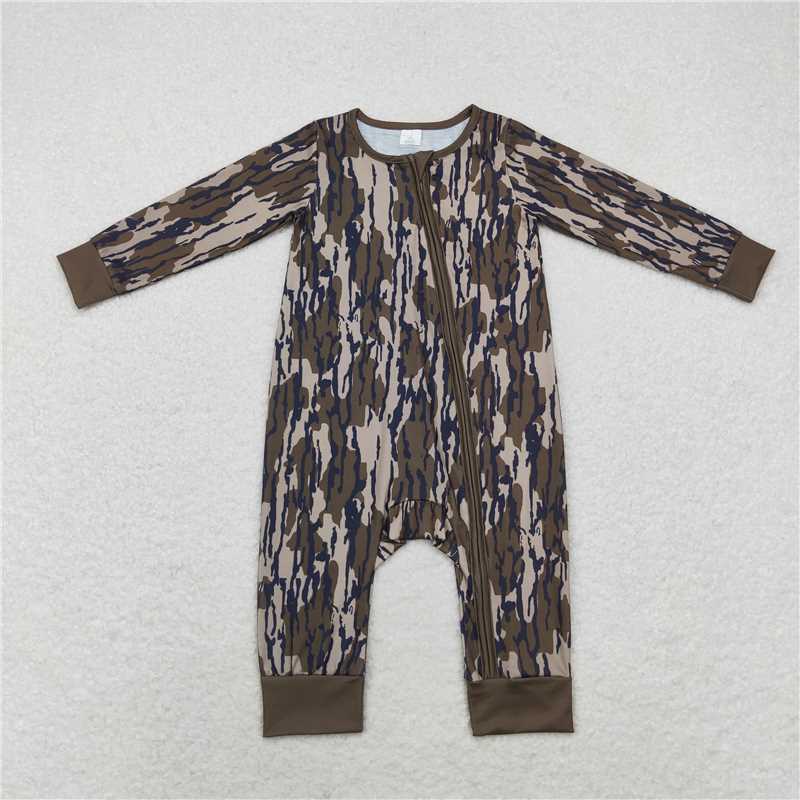 6.4 RTS NO MOQ Baby Boys Bodysuit LR1452 Long Sleeve Camo Bottomland Fall Zip Rompers