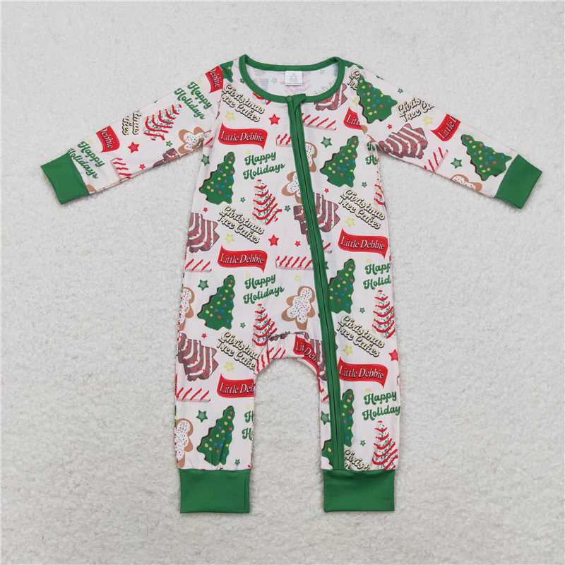6.4 RTS NO MOQ Baby Boys Bodysuit LR1057 Christmas Season Tree Zip Rompers