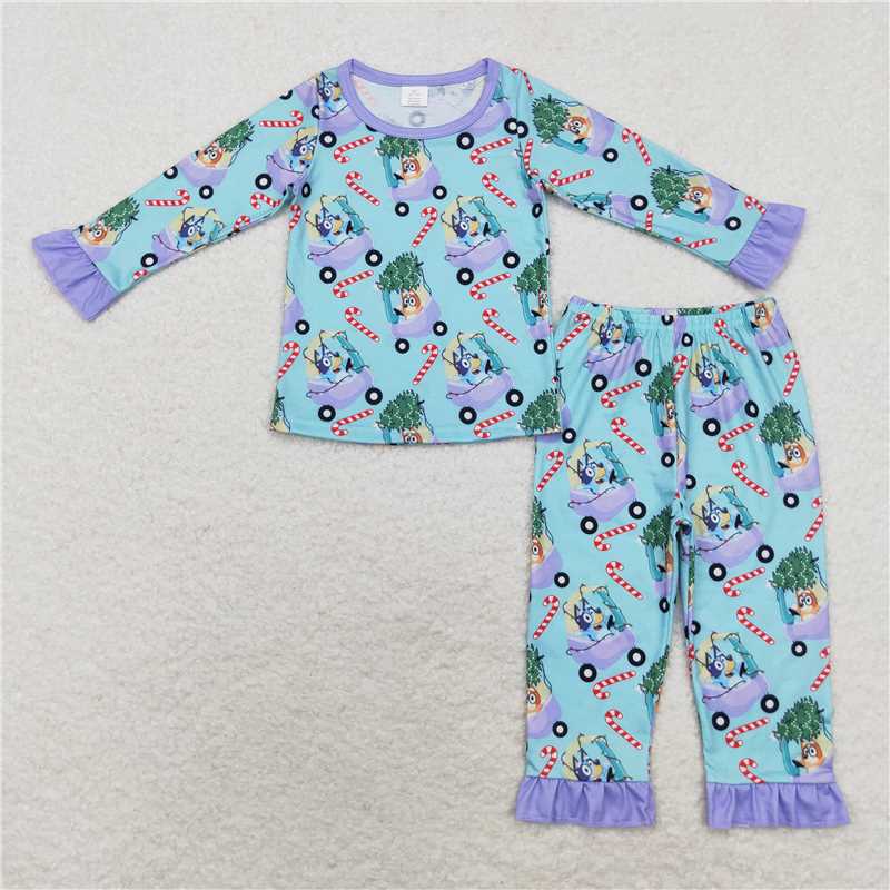 GLP1535 Baby Girls Christmas Dogs Candy Bamboo Pajamas Clothes Sets