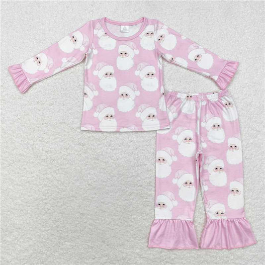 GLP1534 Baby Girls Christmas Pink Santa Bamboo Pajamas Clothes Sets