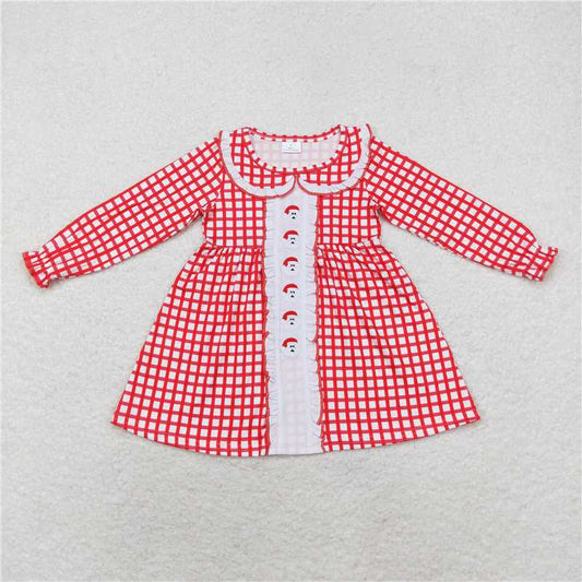 5.15 RTS NO MOQ Baby Girls Long Sleeve GLD0612 Long Sleeve Red Christmas Santa Knee Length Dresses
