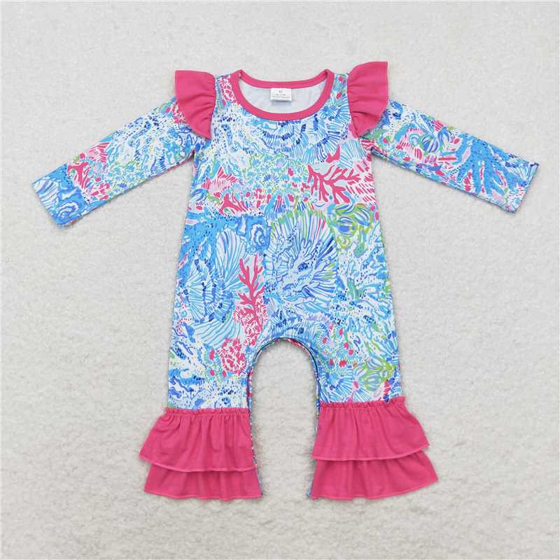 6.19 RTS NO MOQ Baby Girls Bodysuit LR1327 Pink Seaweed Long Sleeve Rompers