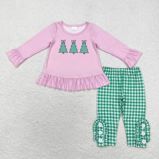 GLP1505 Baby Girls Christmas Pink Trees Tunic Legging Clothes Sets