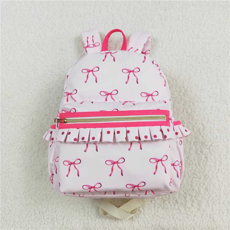 BA0233 Baby Kids Girls Pink Bows Backpack Zip Back Bags