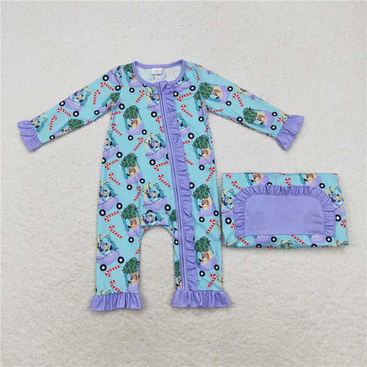 6.19 RTS NO MOQ Baby Girls Bodysuit LR1419 Christmas Dogs Candy Bamboo Zip Rompers
