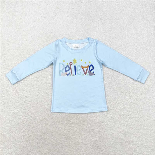 RTS NO MOQ Baby Boys Long Sleeve BT0775 Christmas Believe Tee Shirts Tops