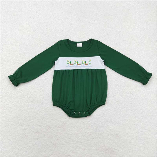 5.19 RTS NO MOQ Baby Girls Bodysuit LR1466 Green Ducks Long Sleeve Hunting Rompers