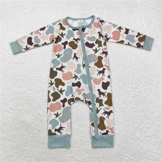 6.4 RTS NO MOQ Baby Boys Bodysuit LR1387 Camo Dogs Duck Bamboo Zip Rompers