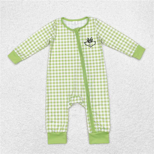 6.4 RTS NO MOQ Baby Boys Bodysuit LR1251 Christmas Green Face Zip Bamboo Rompers
