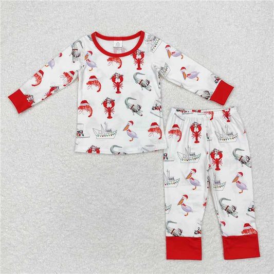 6.26 RTS NO MOQ Baby Boys Sets BLP0674 Christmas Crawfish Crocodile Bamboo Pajamas Clothes Sets