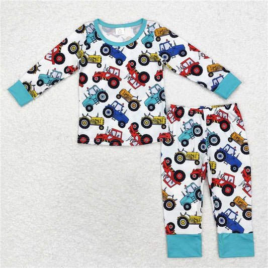 6.26 RTS NO MOQ Baby Boys Sets BLP0735 Farm Tractors Bamboo Pajamas Clothes Sets