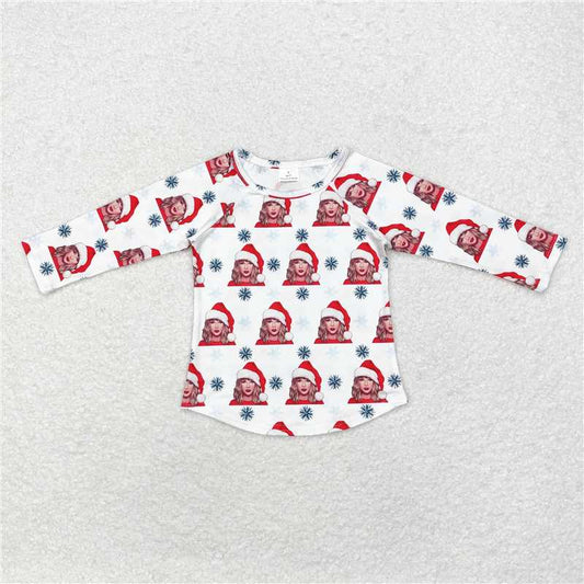 RTS NO MOQ Baby Girls Long Sleeve GT0694 Christmas Singer Hat Snowflake Tee Shirts Tops