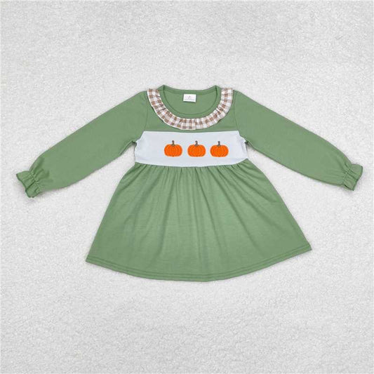 RTS NO MOQ Baby Girls Long Sleeve GT0711 Halloween Pumpkins Plaid Ruffle Tunic Tops
