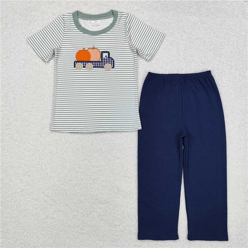 RTS NO MOQ Baby Boys Summer Sets BSPO0473 Pumpkins Truck Pumpkin Top Pants Clothes Sets