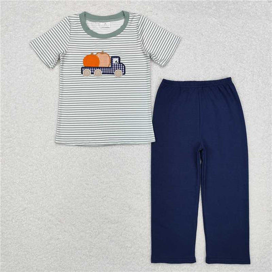 RTS NO MOQ Baby Boys Summer Sets BSPO0473 Pumpkins Truck Pumpkin Top Pants Clothes Sets