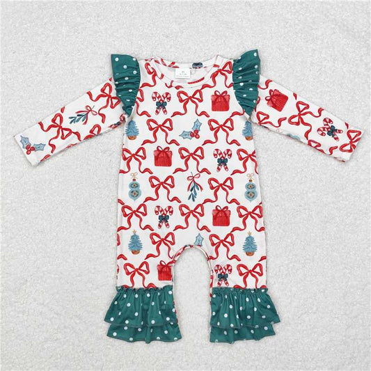 5.14 RTS NO MOQ Baby Girls Bodysuit LR1285 Christmas Bows Gifts Long Sleeve Rompers