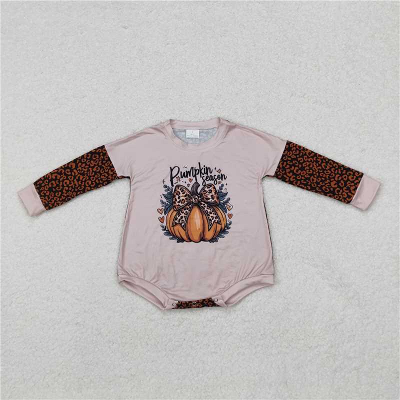 5.14 RTS NO MOQ Baby Boys Bodysuit LR1723 Halloween Pumpkins Season Leopard Long Sleeve Rompers