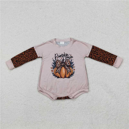 5.14 RTS NO MOQ Baby Boys Bodysuit LR1723 Halloween Pumpkins Season Leopard Long Sleeve Rompers