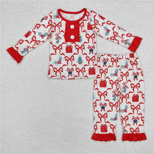 GLP1201 Baby Girls Christmas Candy Cane Bamboo Pajamas Outfits Clothes Sets