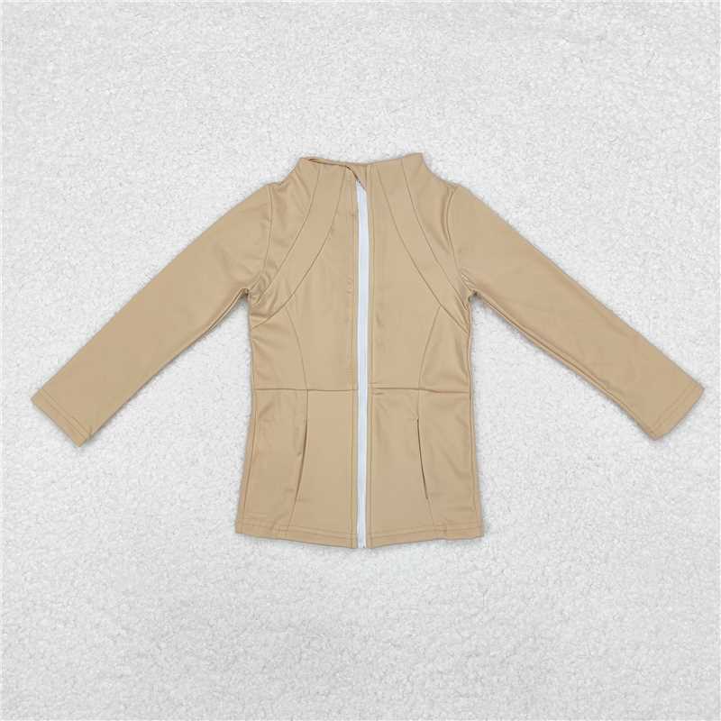 RTS NO MOQ Baby Girls Long Sleeve GT0681 Khaki Zip Pocket Yoga Active Wear Jackets
