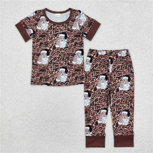 RTS NO MOQ Baby Boys Summer Sets BSPO0480 Christmas Camo Santa Bamboo Pajamas Clothes Sets