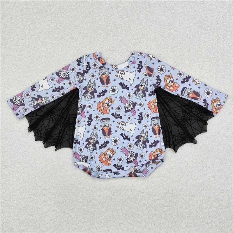 5.14 RTS NO MOQ Baby Girls Bodysuit LR1341 Halloween Dogs Bats Long Sleeve Rompers