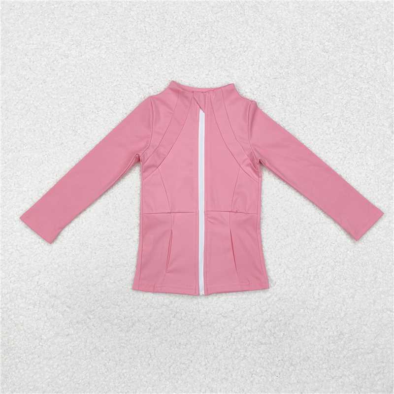 RTS NO MOQ Baby Girls Long Sleeve GT0680 Dark Pink Zip Pocket Yoga Active Wear Jackets