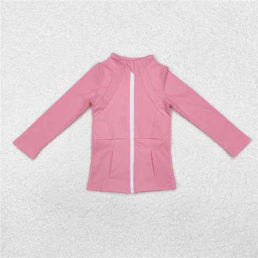 RTS NO MOQ Baby Girls Long Sleeve GT0680 Dark Pink Zip Pocket Yoga Active Wear Jackets
