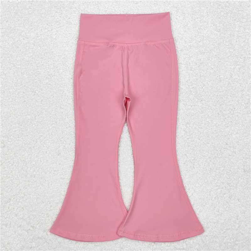 RTS NO MOQ Baby Girls Long Pants P0573 Dark Pink Yoga Active Wear Bell Bottom Pants