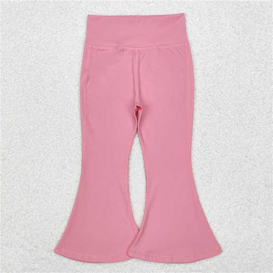 RTS NO MOQ Baby Girls Long Pants P0573 Dark Pink Yoga Active Wear Bell Bottom Pants