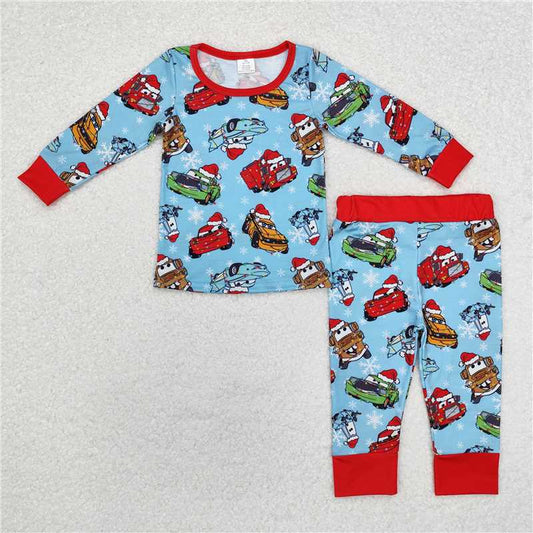 5.16 RTS NO MOQ Baby Boys Sets BLP0776 Christmas Car Race Bamboo Pajamas Clothes Sets