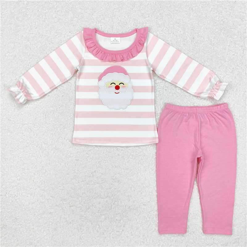 GLP1739 Baby Girls Christmas Pink Stripes Santa Top Pants Outfits Sets