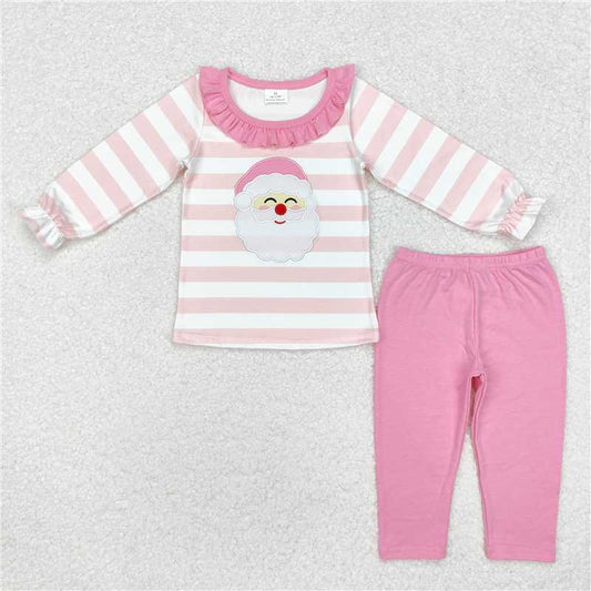 GLP1739 Baby Girls Christmas Pink Stripes Santa Top Pants Outfits Sets