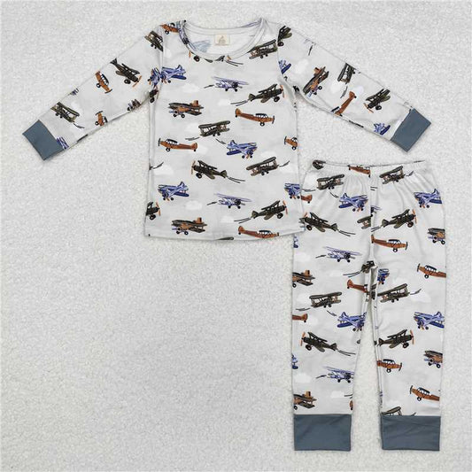 RTS NO MOQ Baby Boys Sets BLP0647 Green Long Sleeve Plane Bamboo Pajamas Clothes Sets