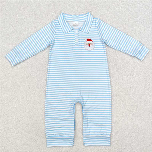 5.13 RTS NO MOQ Baby Boys Bodysuit LR1475 Light Blue Stripes Santa Buttons Rompers