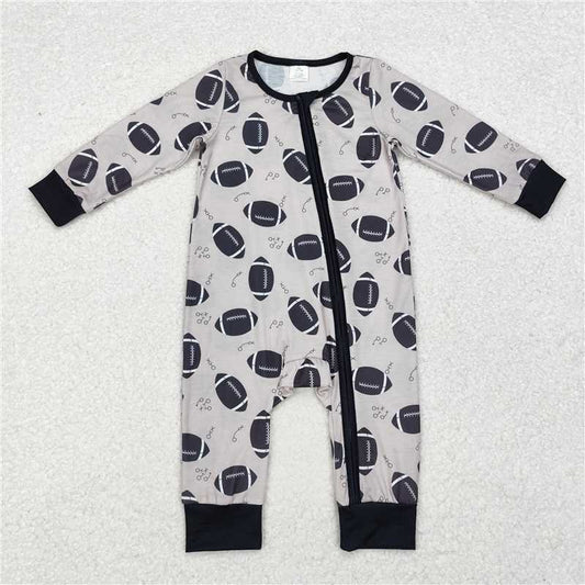 5.15 RTS NO MOQ Baby Boys Bodysuit LR1435 Fall Football Bamboo Zip Long Sleeve Rompers