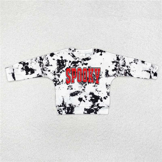 RTS NO MOQ Baby Girls Long Sleeve GT0718 Halloween Tie Dye Spooky Tee Shirts Tops