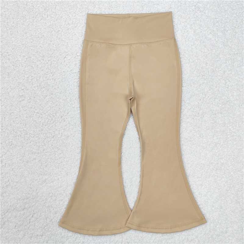 RTS NO MOQ Baby Girls Long Pants P0574 Khaki Yoga Active Wear Bell Bottom Pants