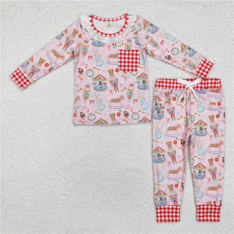 GLP1271 Baby Girls Christmas Soldier Bamboo Pajamas Clothes Sets