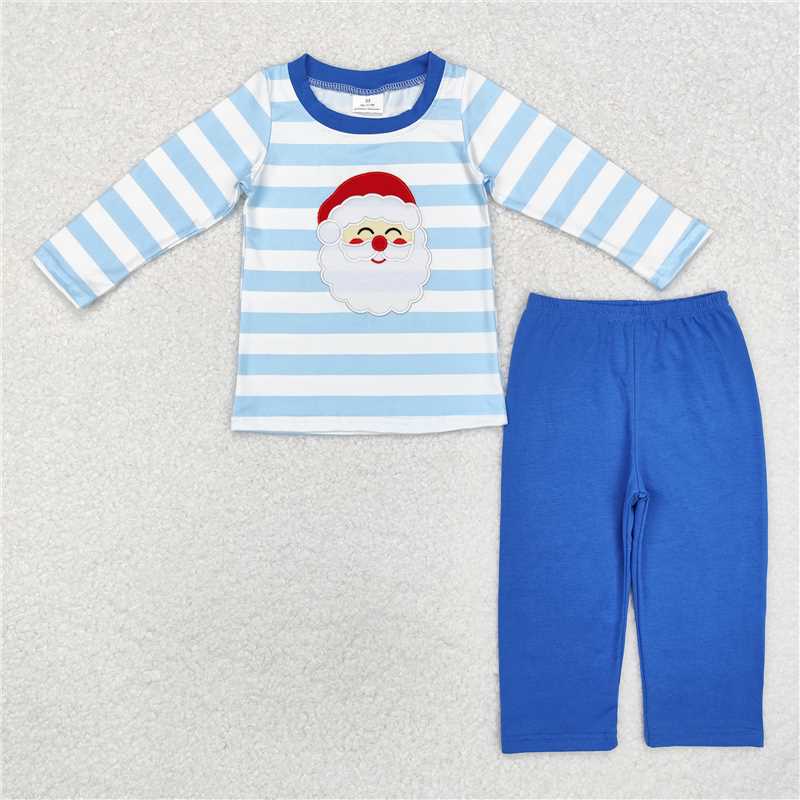 5.28 RTS NO MOQ Baby Boys Sets BLP0810 Christmas Blue Stripes Santa Top Pants Outfits Sets