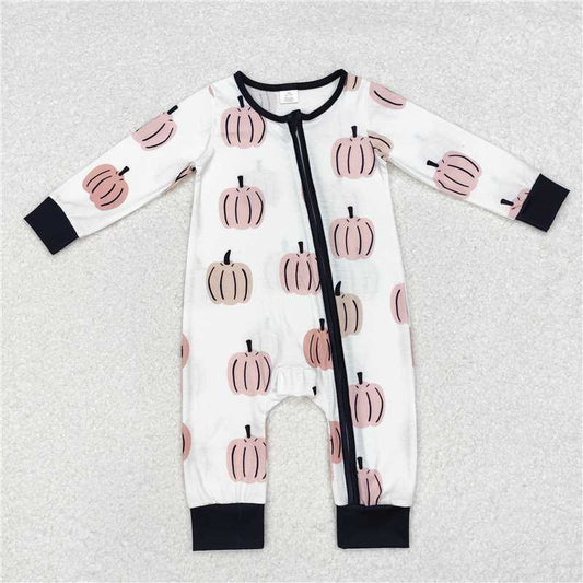 5.15 RTS NO MOQ Baby Boys Bodysuit LR1437 Fall Pumpkins Bamboo Long Sleeve Rompers