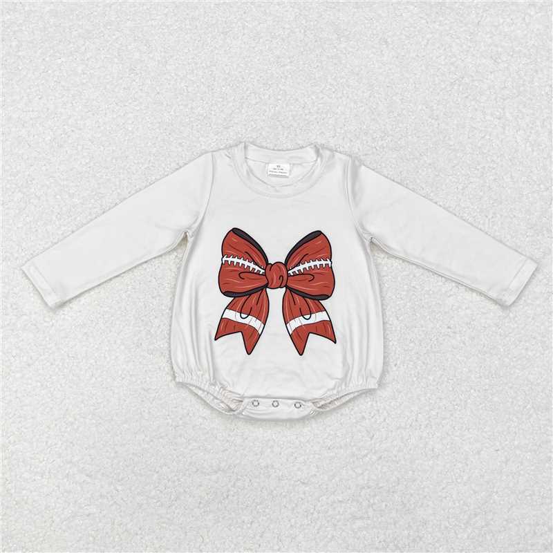 5.14 RTS NO MOQ Baby Girls Bodysuit LR1717 Long Sleeve Football Big Bow Rompers
