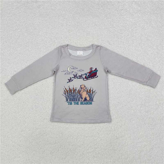 RTS NO MOQ Baby Boys Long Sleeve BT0899 Christmas Grey Dog Duck Santa Tops