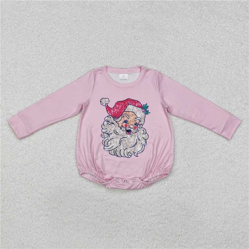 RTS NO MOQ Baby Girls Bodysuit LR1819 Pink Long Sleeve Christmas Santa Rompers