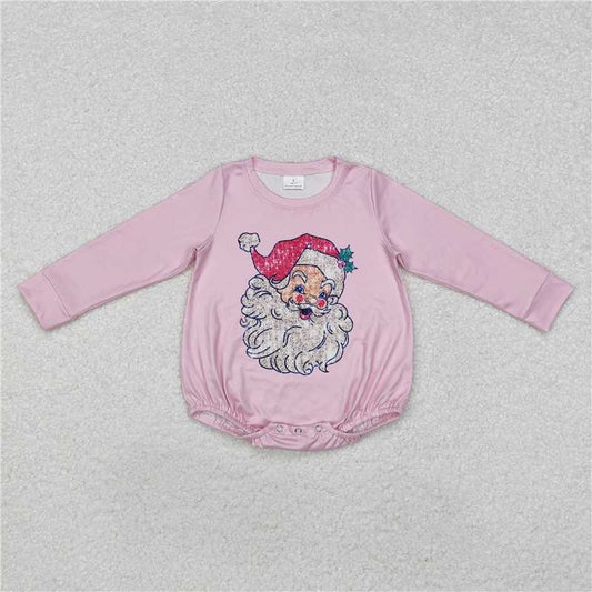 RTS NO MOQ Baby Girls Bodysuit LR1819 Pink Long Sleeve Christmas Santa Rompers